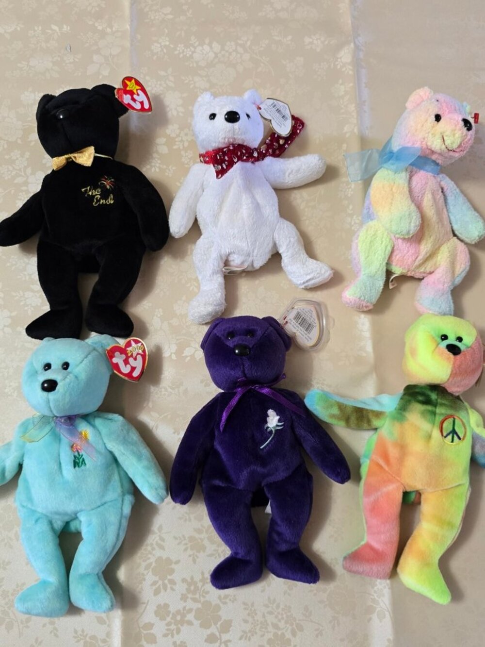 NWT Vintage TY Beanie Babies Lot #2 Set of 6 Princess Peace Bears Retired